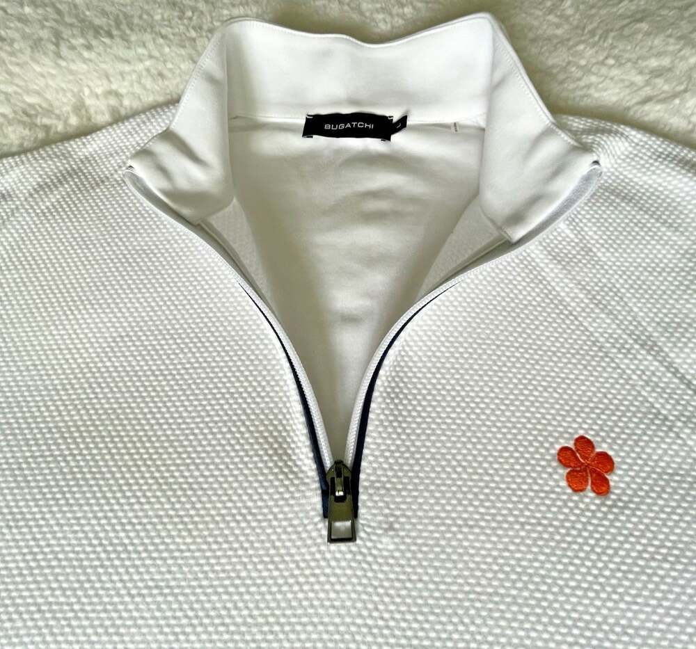 Bugatchi Beehive Quarter-Zip Pullover Mens L White 100% Cotton Long Sleeve Golf - Picture 8 of 16